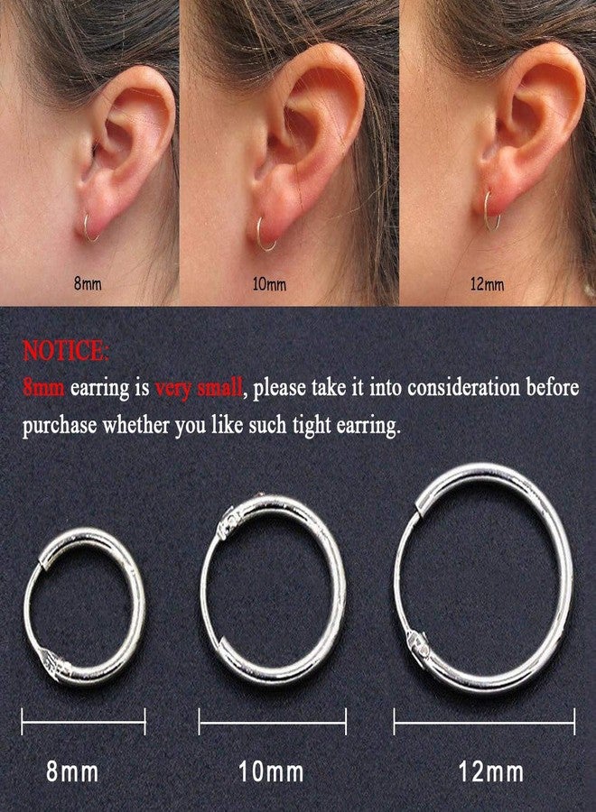 EPIRORA Sterling Silver Hoop Earrings for Women Men, Hypoallergenic Cartilage Earring Endless Small Hoop Earrings Set, 3 Pairs of 925 Sterling Silver Tragus Earrings Nose Lip Rings (8mmx3) - Image 3